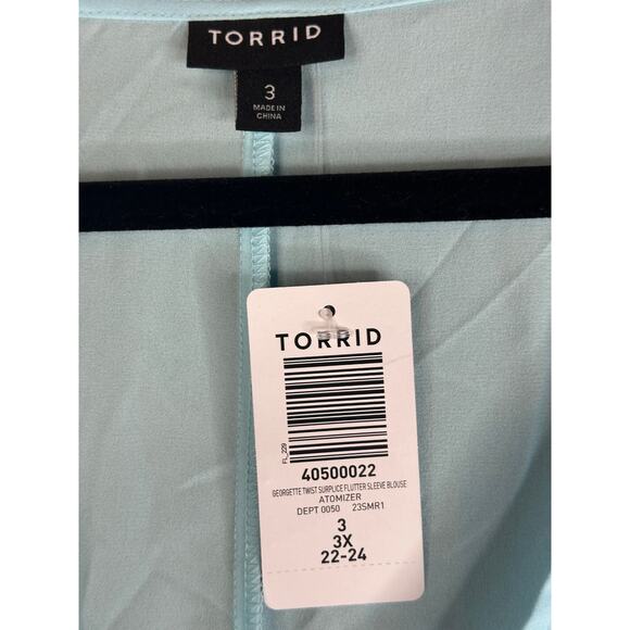 NWT Torrid Blue Georgette Twist Surplice Flutter Sleeve V Neck Blouse Size 3(3X) - Picture 3 of 6